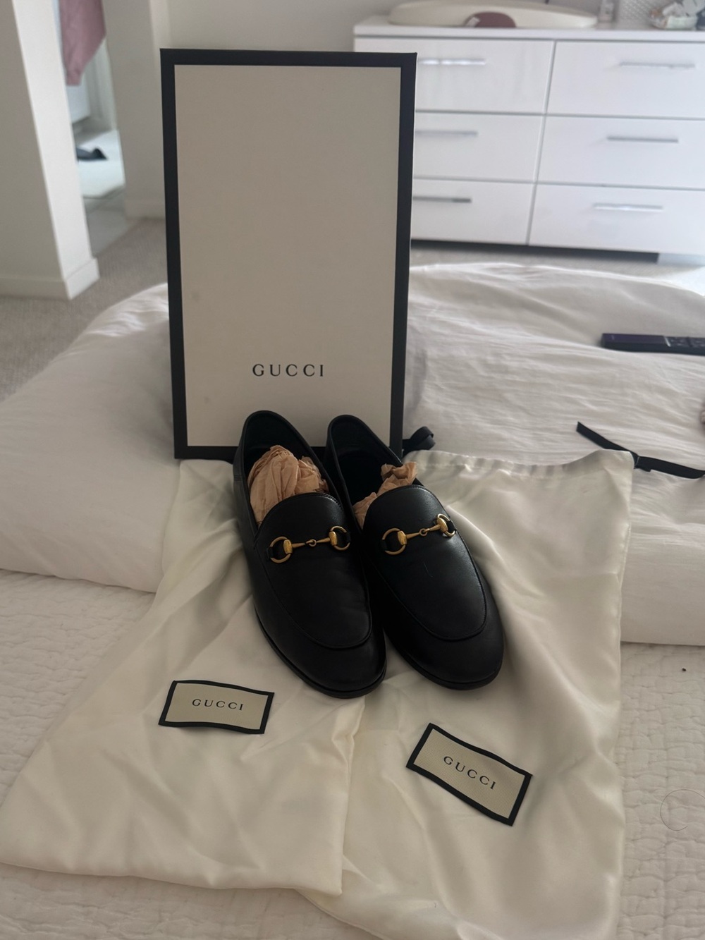 Gucci Black Leather Horsebit Slip-On Loafers with Gold Hardware